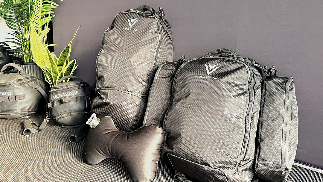 THE "OCTOPODE" = 40L Backpack + 60L Duffle Bag + 2 Insulated Day Packs + Laundry Bag + Air Pillow + 4 Large &amp; 4 Small Carabiners
